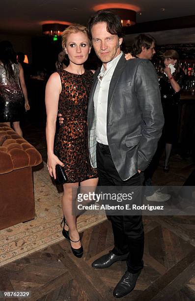 Actress Anna Paquin and actor Stephen Moyer attend a cocktail party hosted by Valentino on April 29, 2010 in West Hollywood, California.