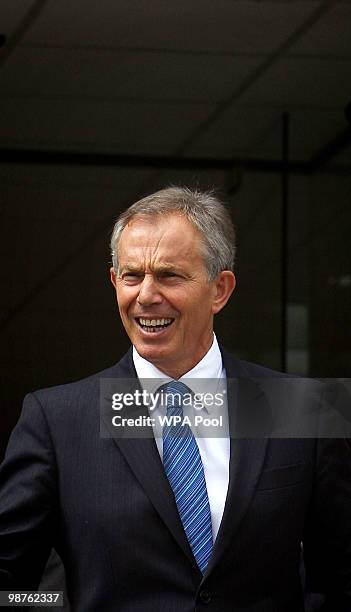 Former Prime Minister Tony Blair leaves Alexandra Avenue Health and Social Care Centre in Harrow after a visit as he returned to the Labour campaign...