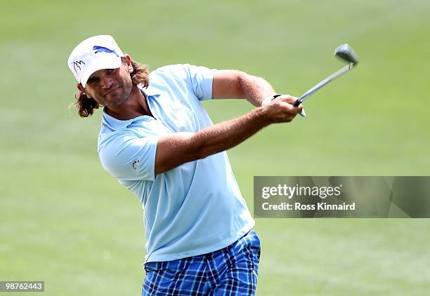 Johan Edfors of Sweden on the par five 9th hole during the second round of the Open de Espana at the Real Club de Golf de Seville on April 30, 2010...