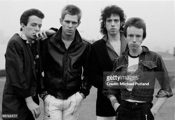 English punk rock group The Clash, New York, 1978. Left to right: singer Joe Strummer , bassist Paul Simonon, guitarist Mick Jones and drummer Nicky...