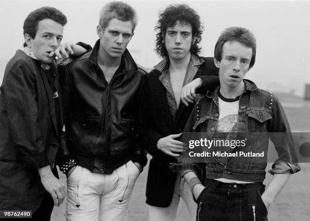 English punk rock group The Clash, New York, 1978. Left to right: singer Joe Strummer , bassist Paul Simonon, guitarist Mick Jones and drummer Nicky...