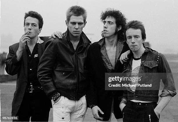 English punk rock group The Clash, New York, 1978. Left to right: singer Joe Strummer , bassist Paul Simonon, guitarist Mick Jones and drummer Nicky...