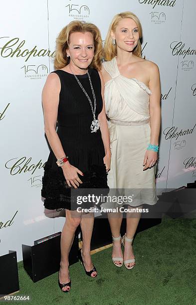 Co-President and Artistic Director of Chopard Caroline Gruosi-Scheufele and actress Claire Danes pose for a photo at the star studded gala...