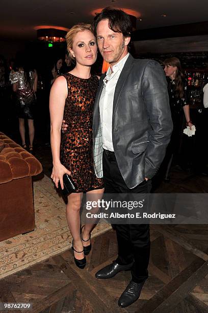 Actress Anna Paquin and actor Stephen Moyer attend a cocktail party hosted by Valentino on April 29, 2010 in West Hollywood, California.