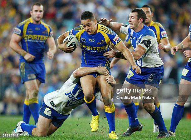 Jarryd Hayne of the Eels in action during the round eight NRL match between the Parramatta Eels and the Canterbury-Bankstown Bulldogs at ANZ Stadium...