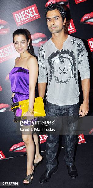 Amisha Patel with brother Ashmit at the Indian market launch of Italian fashion brand Diesel in Mumbai on April 29, 2010.