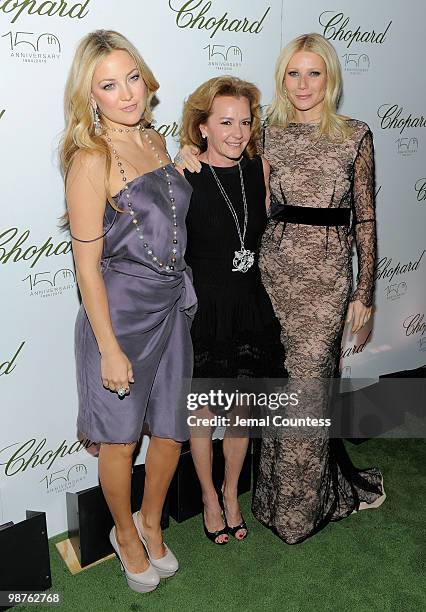 Actress Kate Hudson, Co-President and Artistic Director of Chopard Caroline Gruosi-Scheufele and actress Gwyneth Paltrow pose for a photo at the star...