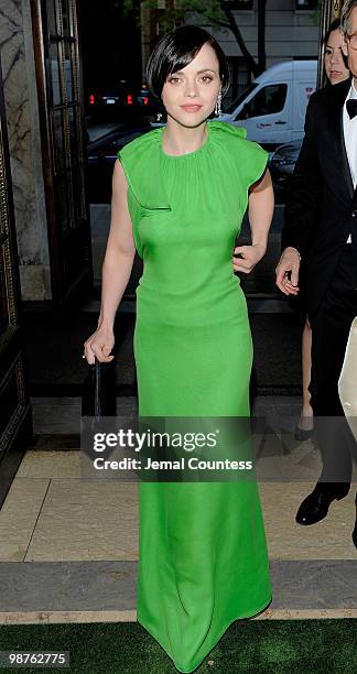 Actress Christina Ricci arrives at the star studded gala celebrating Chopard's 150 years of excellence at The Frick Collection on April 29, 2010 in...