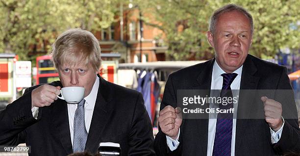 Damian Green , the Conservative's Shadow Immigration Minister, and Boris Johnson, the Mayor of London, campaign in Camden on April 30, 2010 in...