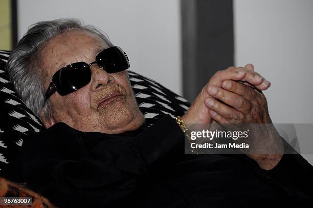 View of Mexican singer Chavela Vargas during the presentation of her album ?Por Mi Culpa? at Estacion Indianilla Cultural Center on April 29, 2010 in...