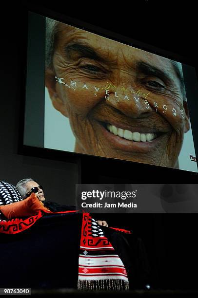 View of Mexican singer Chavela Vargas during the presentation of her album ?Por Mi Culpa? at Estacion Indianilla Cultural Center on April 29, 2010 in...