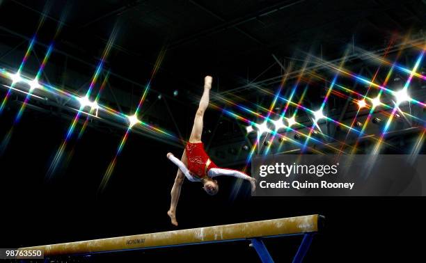 Sixin Tan of China competes on the Beam during day two of the 2010 Pacific Rim Championships at Hisense Arena on April 30, 2010 in Melbourne,...