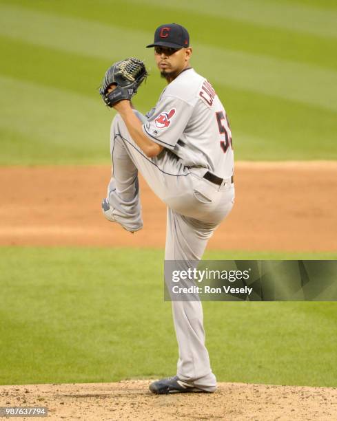 Carlos Carrasco of the Cleveland Indians pitches against the Chicago White Sox on June 11, 2018 at Guaranteed Rate Field in Chicago, Illinois.