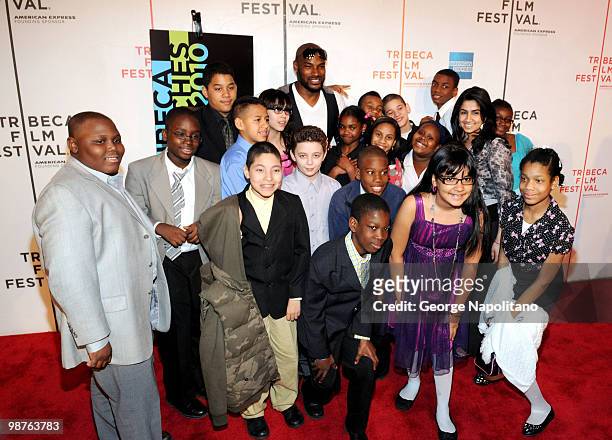 Actor/model Tyson Beckford and student filmmakers from Bronx Prep attend the "Tribeca Teaches" premiere during the 9th Annual Tribeca Film Festival...