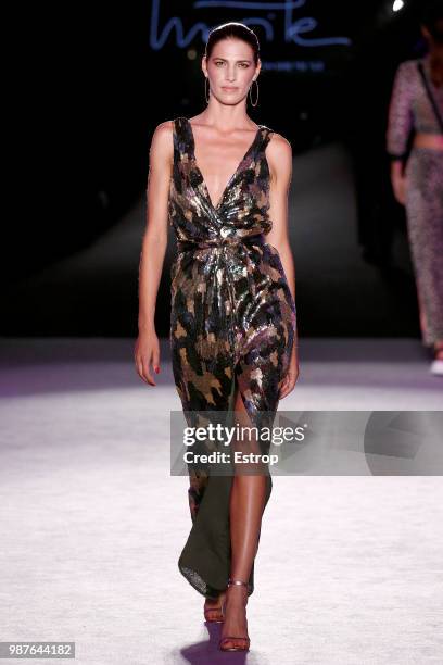 Laura Sanchez walks the runway at the Mayte by Lola Casademunt show during the Barcelona 080 Fashion Week on June 28, 2018 in Barcelona, Spain.