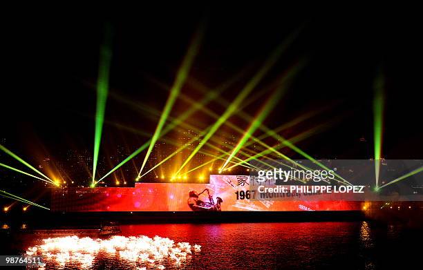Laser beams are seen over the lagest LED screen ever created during the opening ceremony of the World Expo 2010 in Shanghai on April 30, 2010. World...