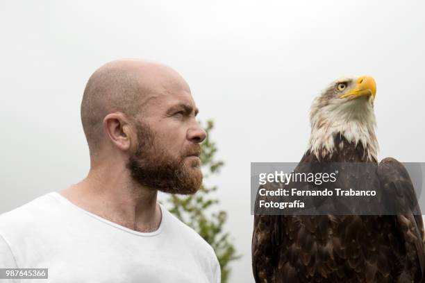 man and eagle - fernando trabanco fotografías e imágenes de stock