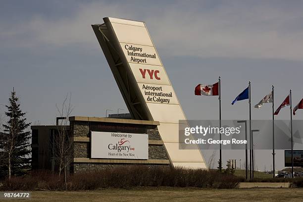 The entrance to Calgary International Airport is seen in this 2010 Calgary, Canada, spring morning landscape photo.