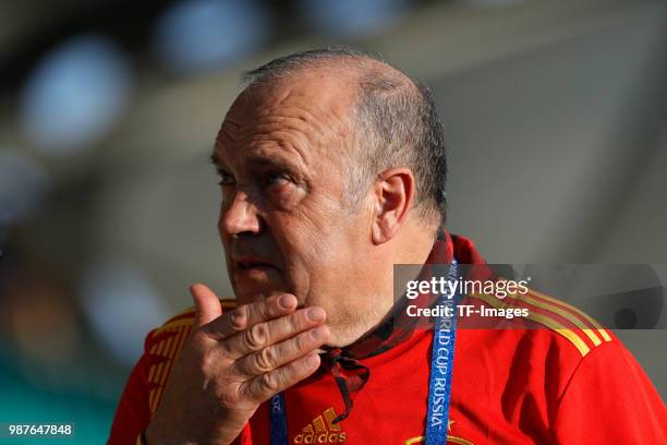 Supporter of Spain Manolo "el del bombo" looks on during a training session on June 27, 2018 in Krasnodar, Russia.