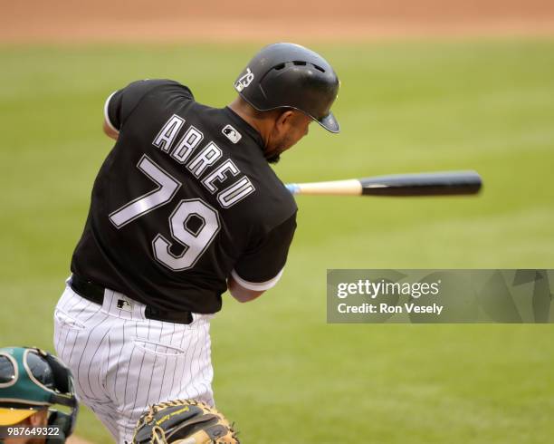 Jose Abreu of the Chicago White Sox bats against the Oakland Athletics during game one of a double header on June 0220, 2018 at Guaranteed Rate Field...