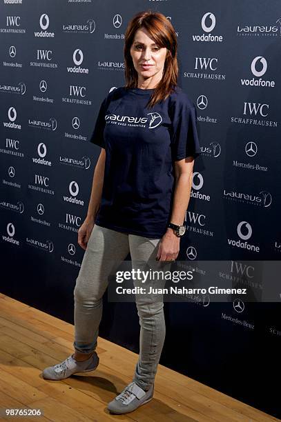 Nadia Comaneci attends a meeting, organised by Laureus Spain Foundation, with young gymnasts to promote the practice of sports and a healthy life at...