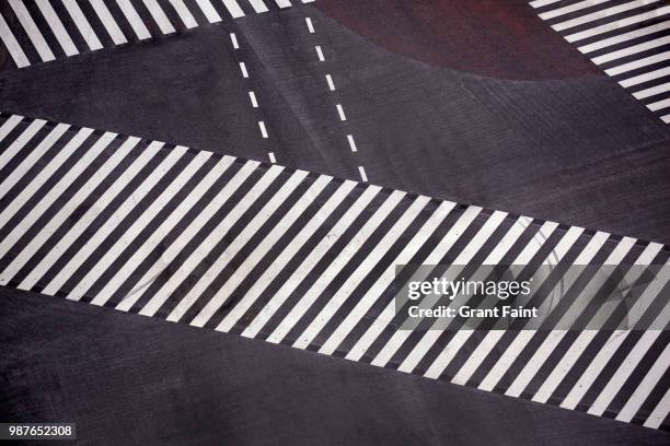 a overview of empty famous intersection - crosswalk stock pictures, royalty-free photos & images