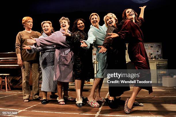 Cornelia Frances, Anna Lee, Loraine Bayly, Rachel Berger, Jean Kittson, Amanda Muggleton and Rhonda Burchmore pose at the opening night of the play...