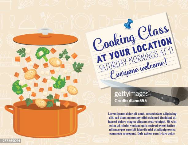 ilustraciones, imágenes clip art, dibujos animados e iconos de stock de plantilla de la clase de cocina - recetas