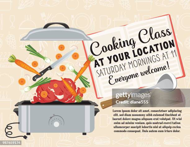 ilustraciones, imágenes clip art, dibujos animados e iconos de stock de plantilla de la clase de cocina - carne de vaca