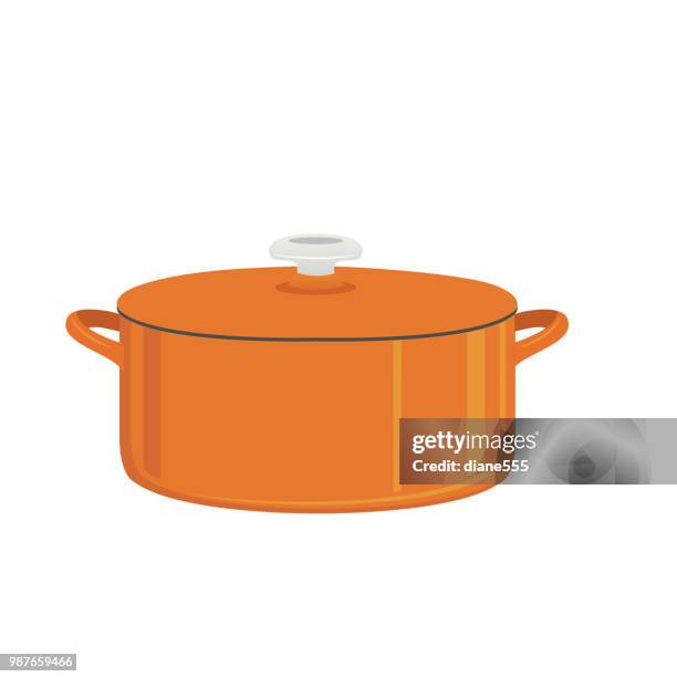 stockillustraties, clipart, cartoons en iconen met kookpot geïsoleerd op wit - zware gietijzeren braadpan