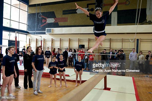 Nadia Comaneci attends an event, organised by Laureus Spain Foundation, with young gymnasts to promote the practice of sports and a healthy life at...