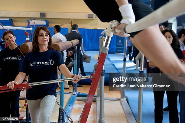 Nadia Comaneci attends an event, organised by Laureus Spain Foundation, with young gymnasts to promote the practice of sports and a healthy life at...