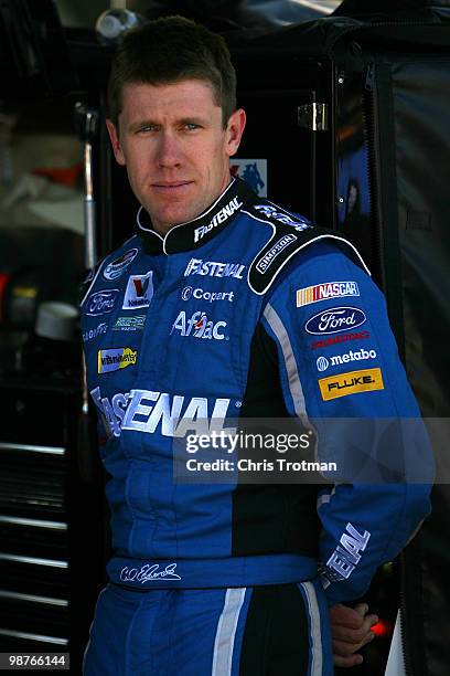Carl Edwards, driver of the Fastenal Ford, during practice for the Bubba Burger 250 at Richmond International Raceway on April 30, 2010 in Richmond,...