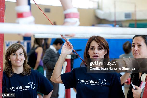 Nadia Comaneci attends an event, organised by Laureus Spain Foundation, with young gymnasts to promote the practice of sports and a healthy life at...