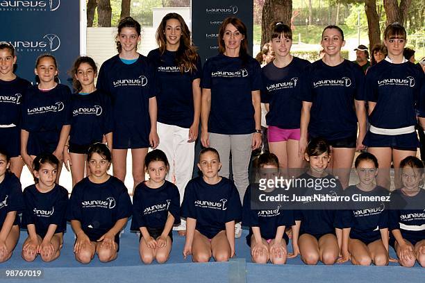 Almudena Cid and Nadia Comaneci attend an event, organised by Laureus Spain Foundation, with young gymnasts to promote the practice of sports and a...