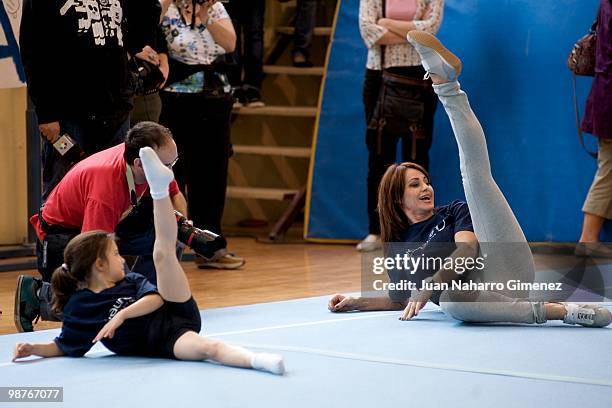 Nadia Comaneci attends an event, organised by Laureus Spain Foundation, with young gymnasts to promote the practice of sports and a healthy life at...