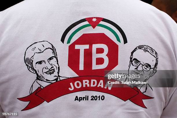 Detail of Goodwill Ambassador Luis Figo's shirt as he visits al-Noor hospital on April 30, 2010 in al-Mafraq, Jordan. The hospital treats patients...