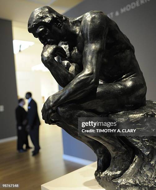 Sculpture titled "Le Penseur" by Auguste Rodin during a press preview April 30, 2010 at Sotheby's New York for their spring sales of Impressionist...