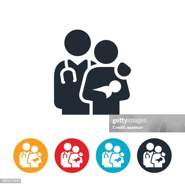 new mother with doctor icon - obstetrician stock illustrations