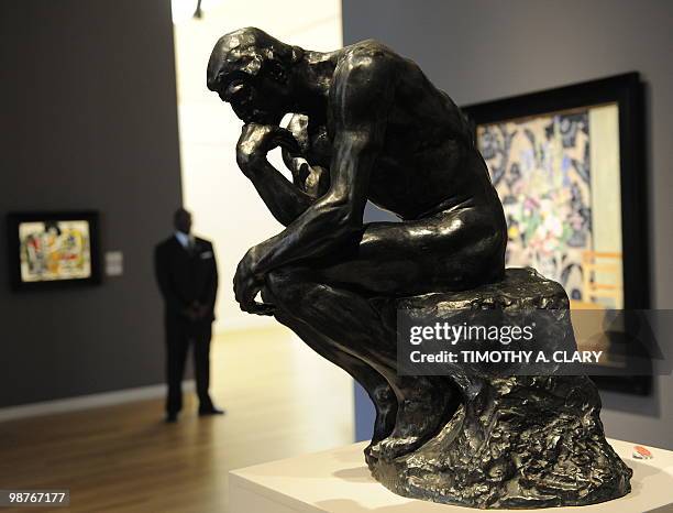 Sculpture titled "Le Penseur" by Auguste Rodin during a press preview April 30, 2010 at Sotheby's New York for their spring sales of Impressionist...