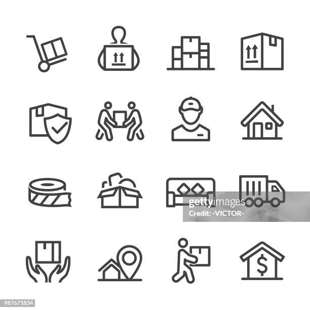 bewegliche symbole - line serie - möbelpacker stock-grafiken, -clipart, -cartoons und -symbole