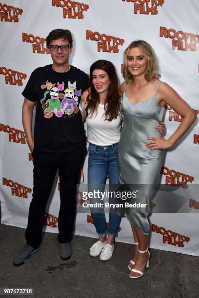 Rooftop Films artistic director Dan Nuxoll, Writer and Director Laura Steinel and actress Taylor Schilling attends the Rooftop Films NY Premiere of...