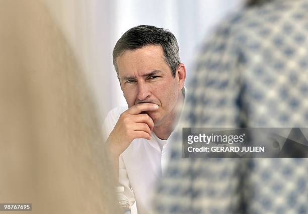 Belgian designer Dries van Noten watches models presenting creations by Austrian designer Nora Berger and Kathrin Lugbauer, as jury president of the...
