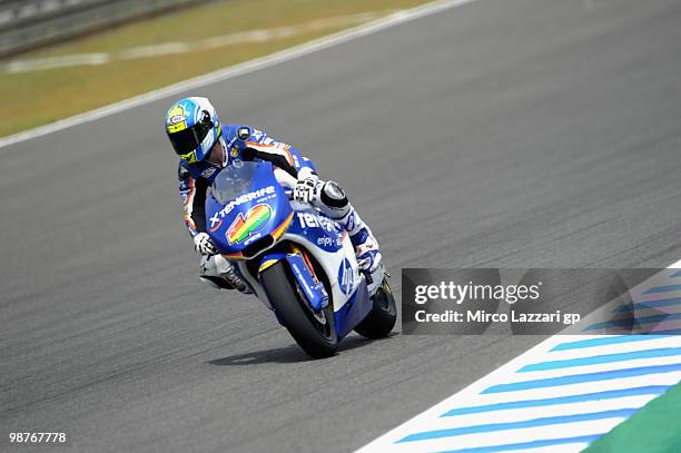 Sergio Gadea of Spain and Tenerife 40 Pons heads down a straight during the first free practice at Circuito de Jerez on April 30, 2010 in Jerez de la...