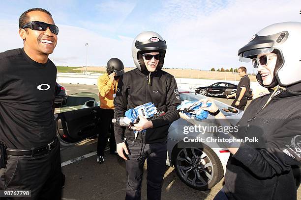 Actor Zach Roerig and actress Candice Accola attend Oakley Presents "Learn to Ride" with the Audi Sportscar Experience fueled by Muscle Milk at...