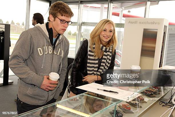 Actor Zach Roerig and actress Candice Accola attends Oakley Presents "Learn to Ride" with the Audi Sportscar Experience fueled by Muscle Milk at...