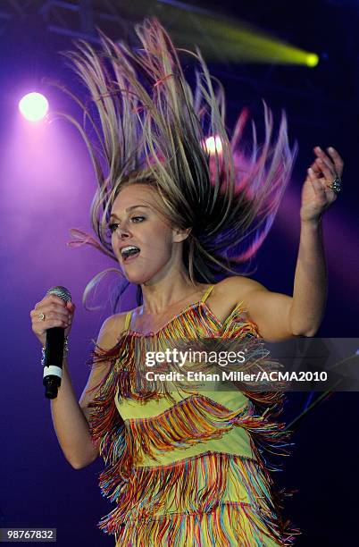 Singer Laura Bell Bundy performs during the Academy of Country Music Awards All-Star Jam at the MGM Grand Hotel/Casino April 18, 2010 in Las Vegas,...