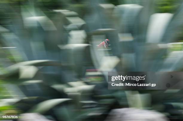 Nicky Hayden of USA and Ducati Marlboro Team heads down a straight during the first free practice at Circuito de Jerez on April 30, 2010 in Jerez de...