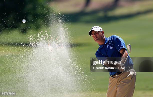 Patrick Sheehan chips out of the sand onto the seventh green during the second round of the 2010 Stadion Athens Classic at the University of Georgia...