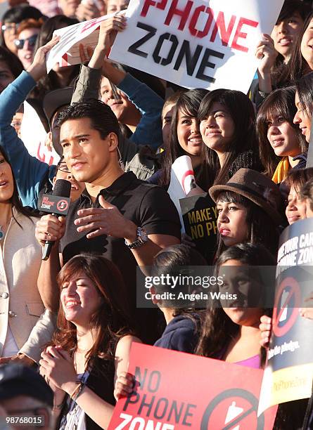 Host Mario Lopez attends the Los Angeles 'No Phone Zone' rally hosted by 'The Oprah Winfrey Show', KABC-TV and RADD at John Marshall High School on...